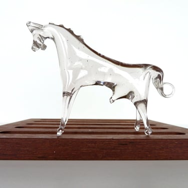 Mid Century Clear Glass Horse Figurine, Collectible Vintage Blown Glass Art Animal Sculpture 