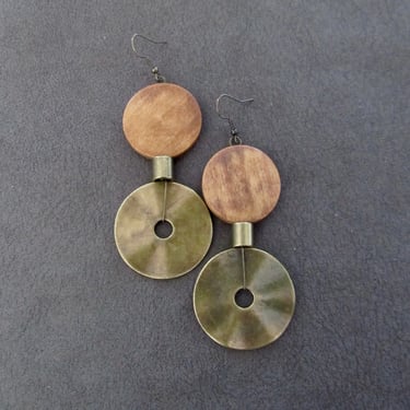 Oversized brown and bronze mid century modern earrings 