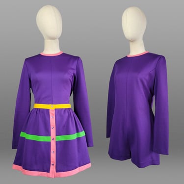 1960s Romper Set / Purple Romper and Mini Skirt / 1960s Mod Dress / 1960s Mini Skirt / Vintage Romper / Size Small 