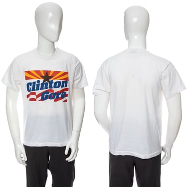 1990's White Clinton and Gore Graphic Print T-Shirt Size M