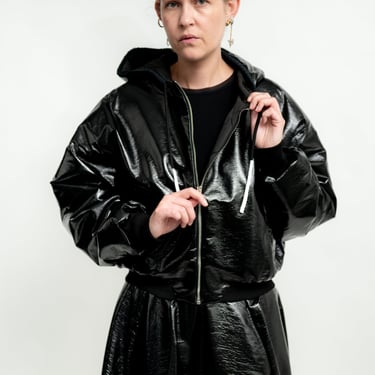 Camille Patent Leather Look Bomber Jacket