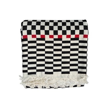 100% Cotton Siyah Checkered Jacquard &quot;Pike&quot; Blanket
