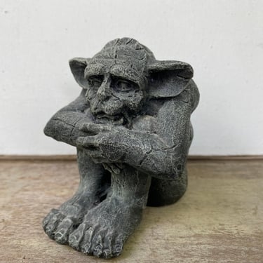 1996 U.D.C Resin Gargoyle Figure Signed By Artist, Seated Gray Gargoyle Figurine, Statue 