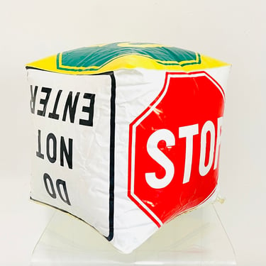 Vintage 1960s MOD Pop Art Inflatable Cube 1969 Dan Dee Imports Hong Kong Traffic Road Signs Groovy Hassock Sculpture 