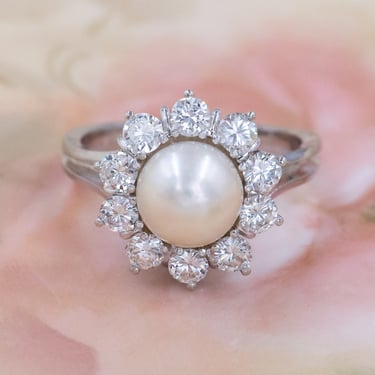 Diamond Haloed Pearl Ring c1950