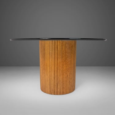 Exquisite Bamboo Pedestal Dining Table with a Mirrored Top with a Glass Surface, c. 1970s 