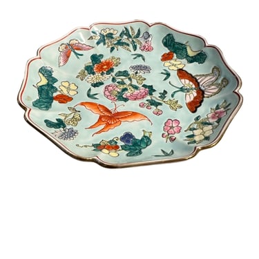 Vintage Qing Dynasty Large Porcelain Butterfly Ginger Jar Vase &amp; Plate EK221-233
