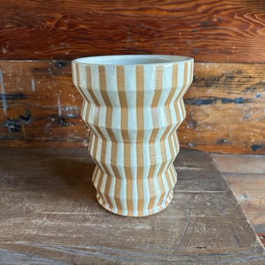 Vase - Warm White Glaze and Orange Striped 