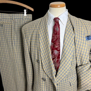 Vintage CUSTOM TAILORED 1920s/1930s Style 3pc Double Breasted Suit ~ 38 to 40 R ~ vest / waistcoat ~ pants / jacket ~ Shawl Collar / Zoot 