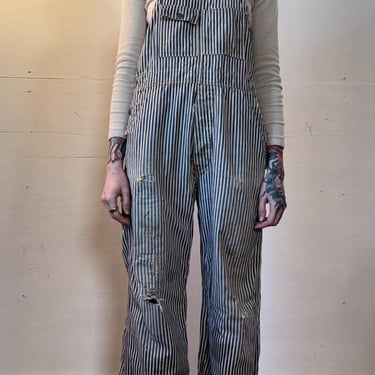 32” Waist, Vintage 1930s 1940s Striped Overalls, Workwear 