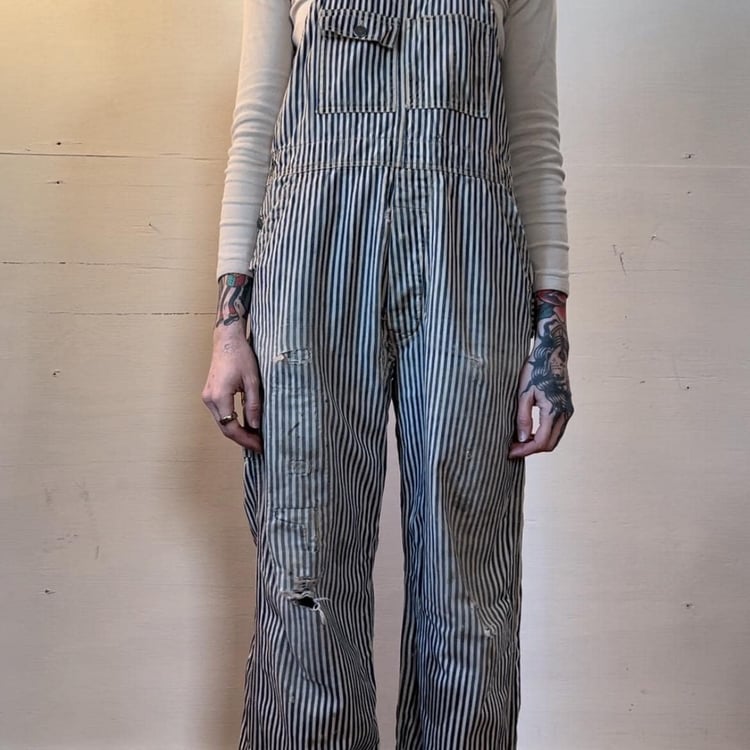 32” Waist, Vintage 1930s 1940s Striped Overalls, Workwear | The