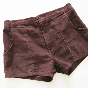 Vintage OP Style Brown Corduroy Shorts 36 Waist L  - 80s Dark Brown Cord Shorts - Solid Color Elastic Waist Surf Summer Cords Shorts Unisex 