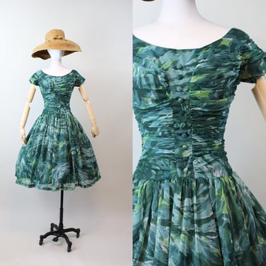 1950s ORGANZA moody print dress xs | new winter 