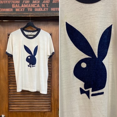 Vintage 1970’s Original Playboy Flocked Detail Disco Mod Ringer T-Shirt, Playboy Bunny, 70’s Tee Shirt, Vintage Clothing 