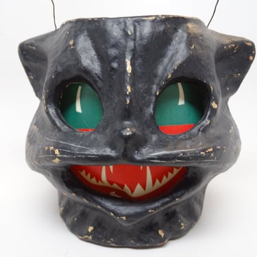 Vintage Reproduction Black Cat Head Halloween Lantern, Vintage Retro Decor 