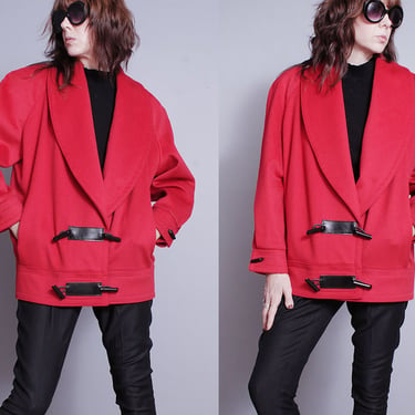 Vintage 1980's | Beautiful Red | Oversized | 100% Wool | Coat | M 