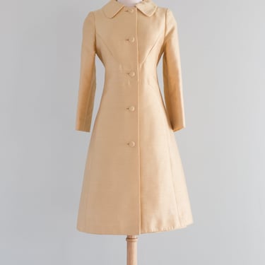 Chic 1960's Butter Yellow Shantung Silk Dress &amp; Coat Set / Medium