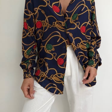 Vintage Equestrian Printed Blouse