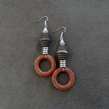 Chunky wooden Afrocentric geometric earrings 