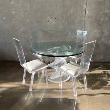 Modern Italian Lucite / Glass Dining Table and Chair Set