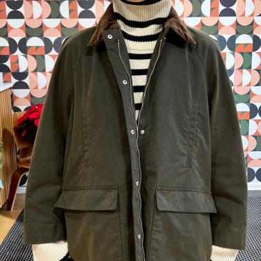 TOTEME Oversized corduroy-trimmed waxed organic cotton jacket, Size S (fits up to US/8), Olive/Brown