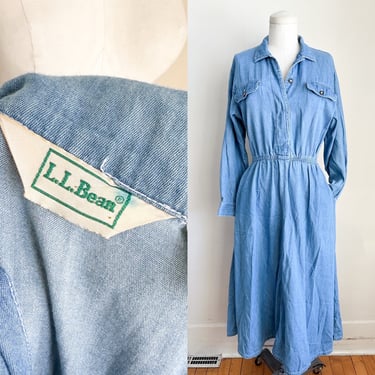 Vintage 1980s L.L. Bean Denim Shirt Dress / M 