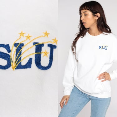 St Louis University Sweatshirt Missouri SLU Shirt Vintage 80s Graphic Sweatshirt College Jumper Slouchy 90s White Medium Large 