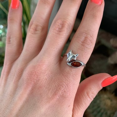 Fox Amber Sterling Ring