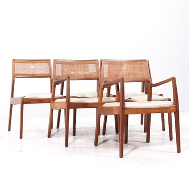 Jens Risom Mid Century Walnut and Cane Playboy Dining Chairs - Set of 6 - mcm 