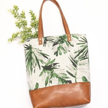 Watercolor Frond Leaf Tote - Leaf Tote Bag, Large Vegan Bag, Teacher Bag, Work Bag, Plant Tote Bag 