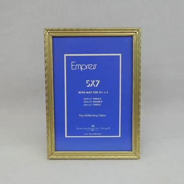Vintage Picture Frame - Gold Tone Metal w/ Non-Glare Glass - Tabletop Only - Holds 5" x 7" Photo - 5x7 Frame - Empress Acme 