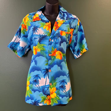 1980s Hawaiian shirt vintage men's island floral print button down Ken 