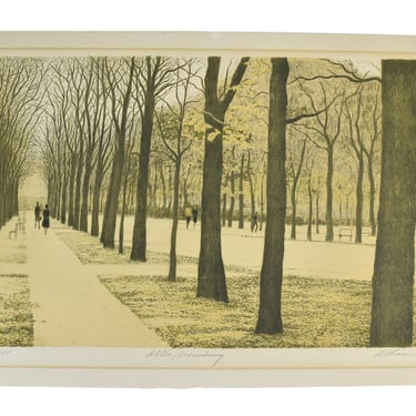 Harold Altman “Allee Luxembourg” 1980 L/E sgnd Lithograph Figures Among Trees 