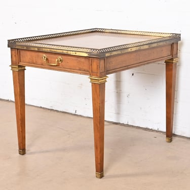 Baker Furniture French Regency Louis XVI Walnut, Burl Wood, and Brass Tea Table