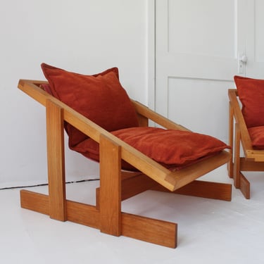Vintage Corduroy + Oak Lounge Chair  