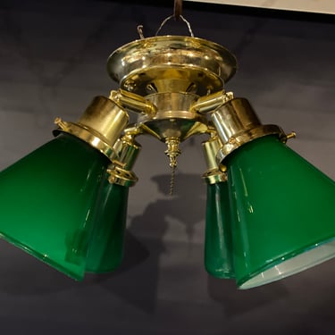 Four Bulb Light with Adjustable Green Shades