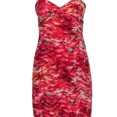 Alberto Makali - Red Floral Print Ruched Bodycon Dress Sz 10