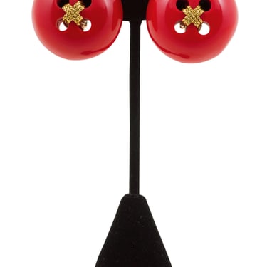 Les Bernard 1980s Vintage Red Button Clip-On Earrings 
