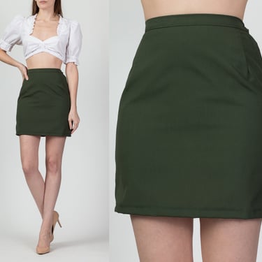 70s Army Green Mini Skirt, Deadstock - Extra Small, 24.5" | Vintage Pencil Miniskirt 