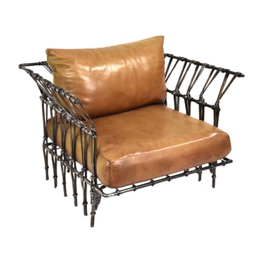 Vintage Custom Artist Made Steel and Leather Armchair Lounge 