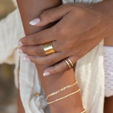 Wide Vermeil Gold Cigar Band Ring ,Wide Band Ring,Gold Band,Statement Ring,Gold Cigar Ring,Gold Flat Ring,Smooth Ring,Gold Tube Ring, Hawaii 