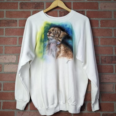 Vintage 90s Airbrushed Dog Artwork ORIGINAL Crewneck Sweatshirt - Large 