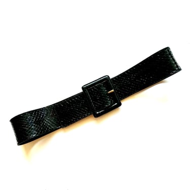 Vintage Saint Laurent Wide Belt Snakeskin Reptile Belt Black Square Buckle 