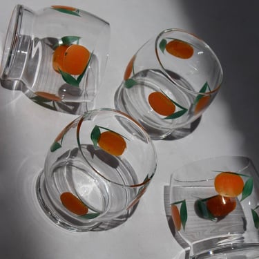 Vintage Orange Hand-painted Juice Glasses