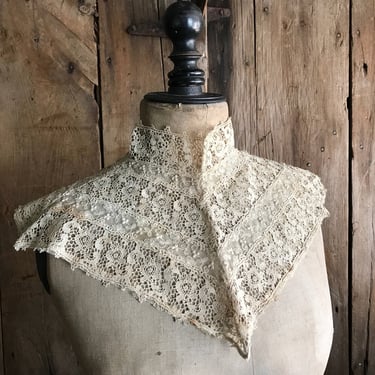 Handmade Ecru Lace Collar, High Neckline, Victorian, Period Costume Clothing 