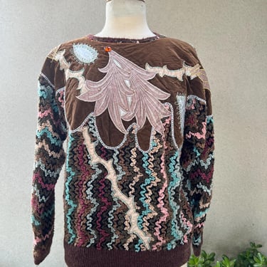 Vintage glam pullover sweater knit velveteen rhinestone accents Sz M by Carducci. 