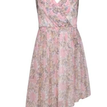 Elizabeth &amp; James - Powder Pink &amp; Cream Daisy Printed Silk A-Line Dress Sz 2
