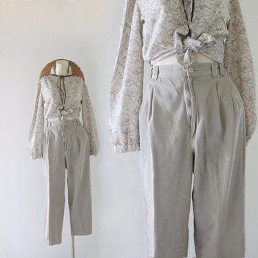 imperfect (see details) high waist trousers -29-30 - vintage 90s y2k light gray hip waisted plat front cropped womens pants 