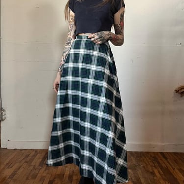 XS SM, Vintage 1970s Montgomery Wards Plaid Maxi Skirt, Womens, M 