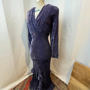 1990s Vintage Crushed Velvet Formal Dress Prom 1930s Hollywood Regency Pinup S M 